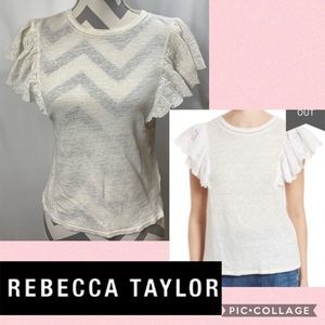 Rebecca Taylor Flutter Sleeve Linen T-Shirt